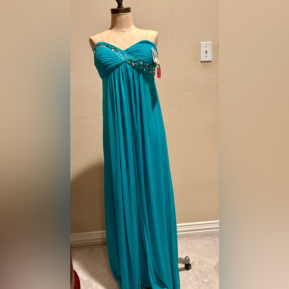 Blondie Nites Teal Strapless Gown
